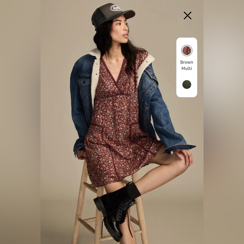 Lucky brand NWT Brown floral cotton mini Dress cottage cowgirl. Boho S,M, L, XL